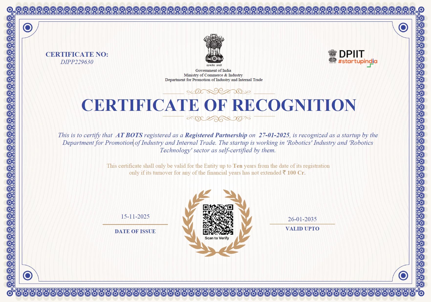 DPIIT Recognized Startup